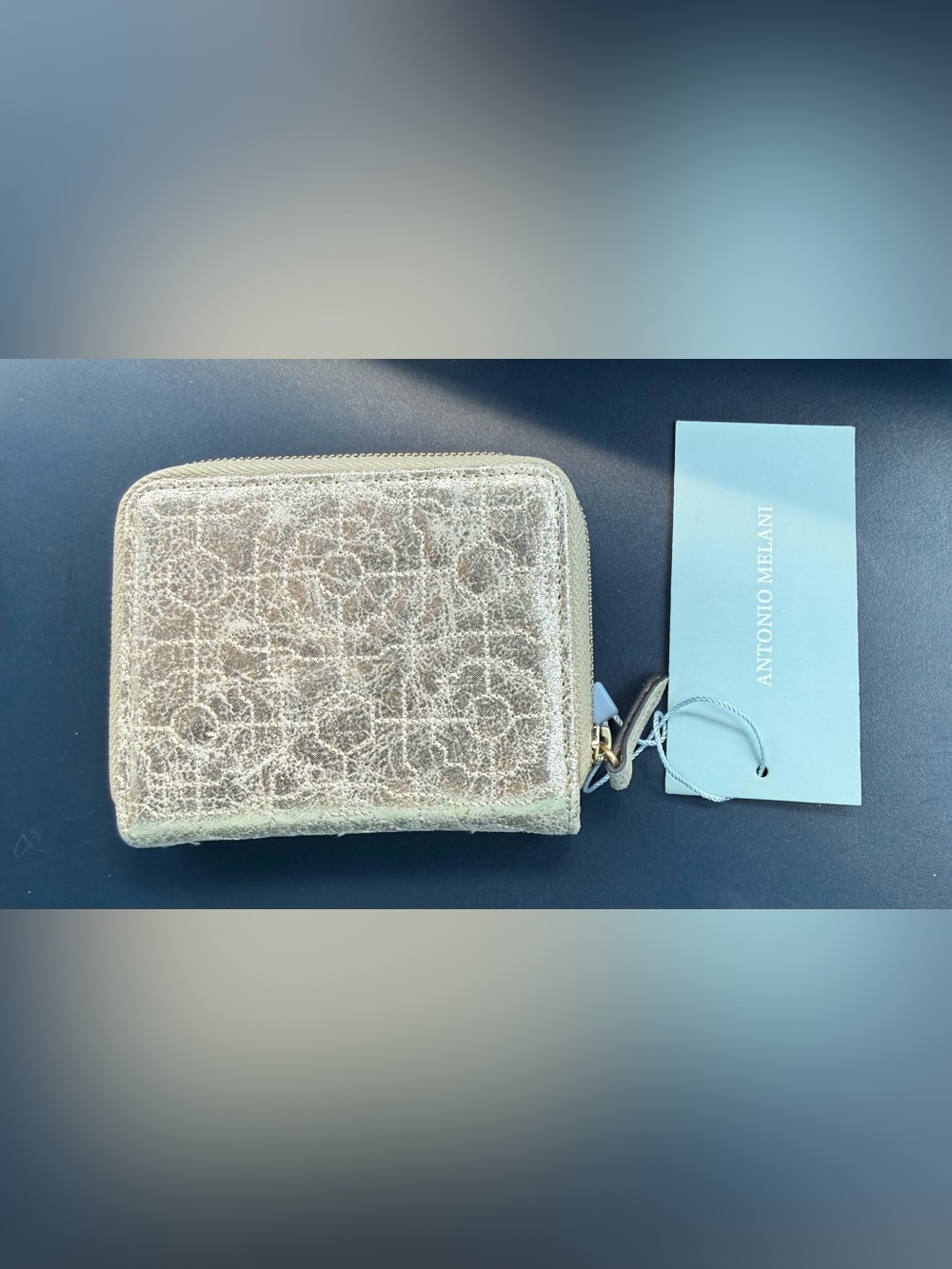 ANTONIO MELANI Gold Metallic Zip-Around Wallet